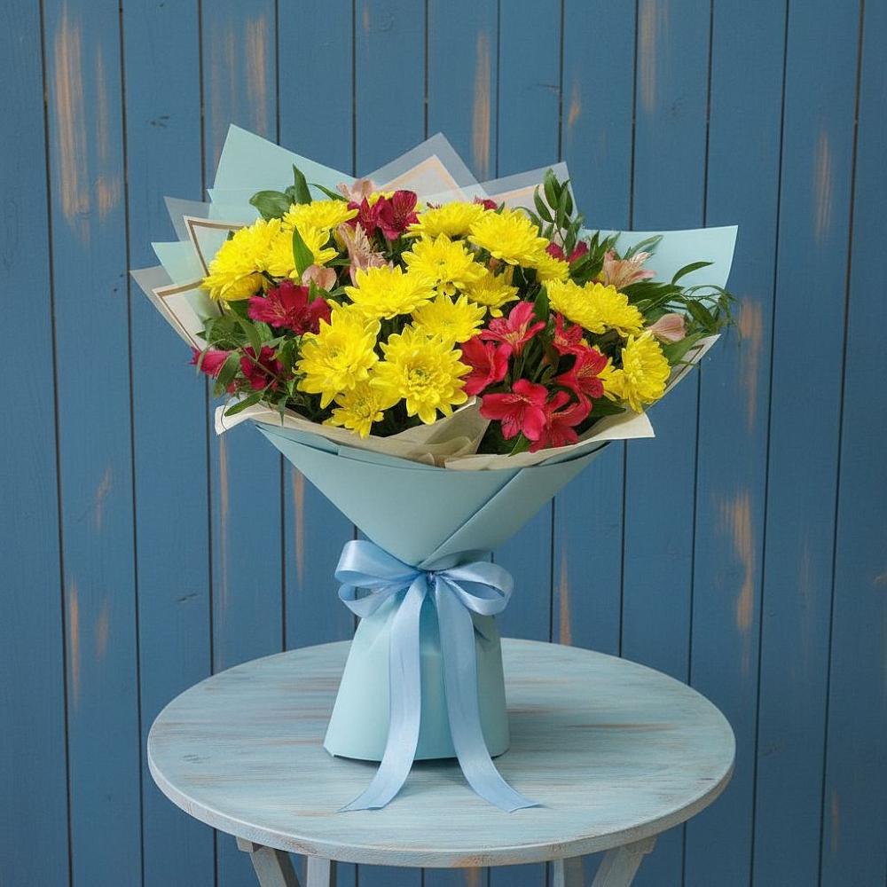 Букет цветов из: Альстромерии и Хризантемы в Новоникольское