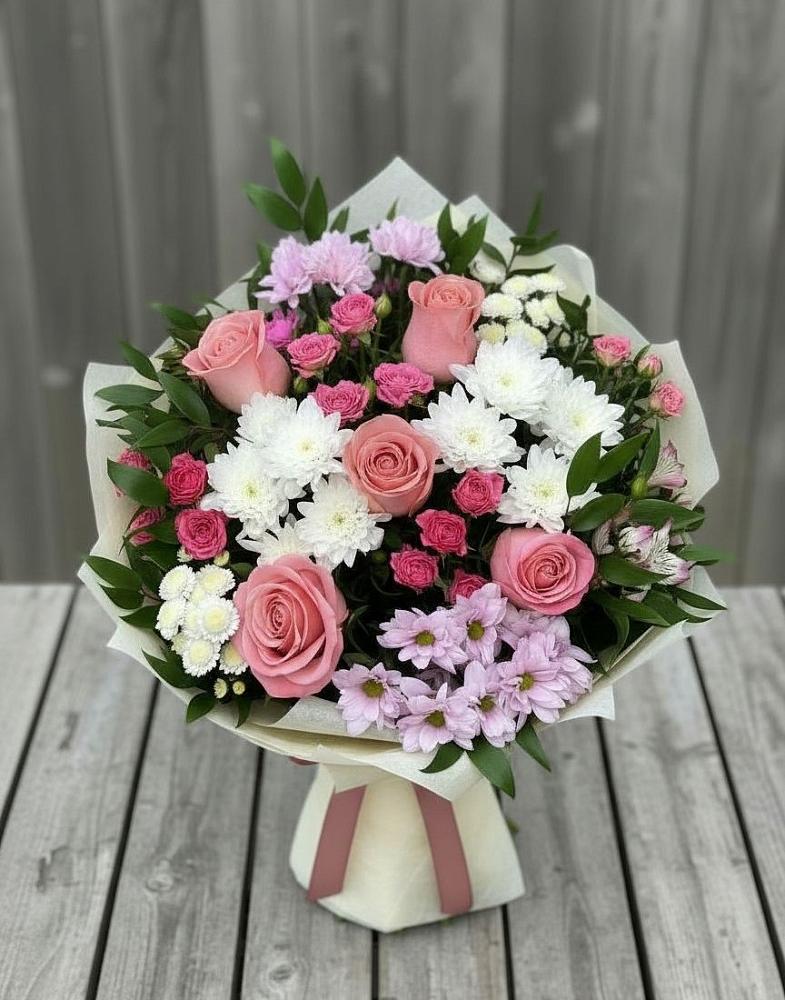Букет цветов из: Альстромерии, Гвоздики, Розы и Хризантемы в Новоникольское