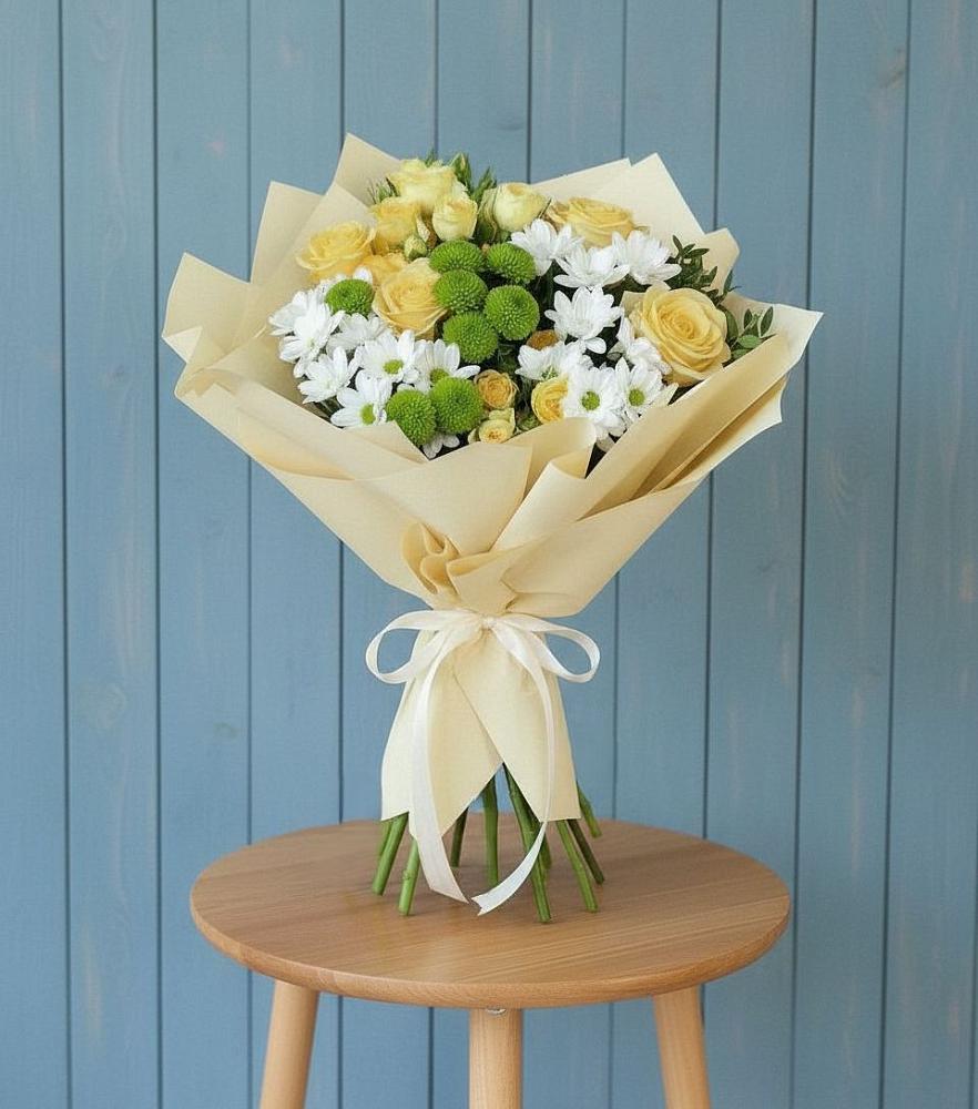 Букет цветов из: Хризантемы и Розы в Новоникольское