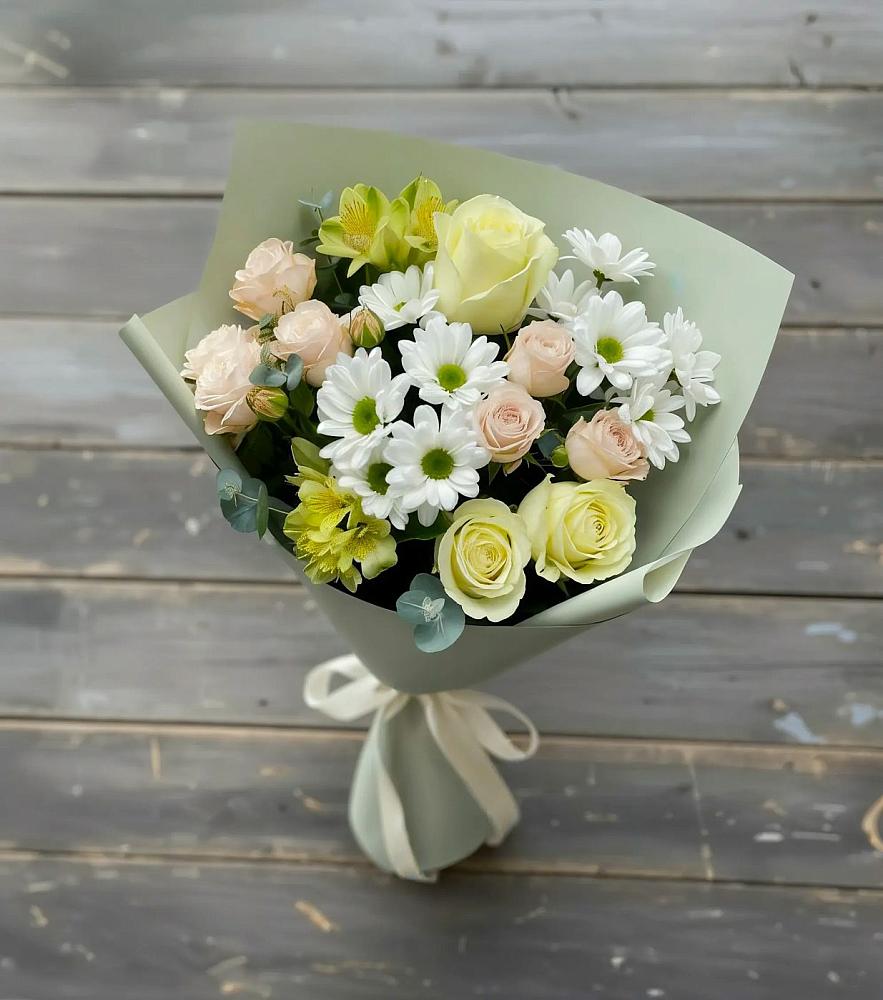 Букет цветов из: Альстромерии, Розы и Хризантемы в Новоникольское