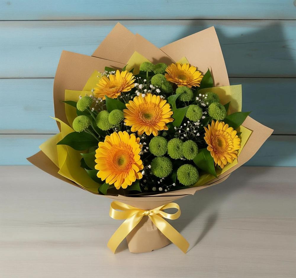 Букет цветов из: Герберы и Хризантемы в Новоникольское