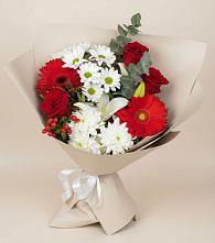 Букет цветов из:  Розы, Хризантемы, Герберы и Лилии в Новоникольское