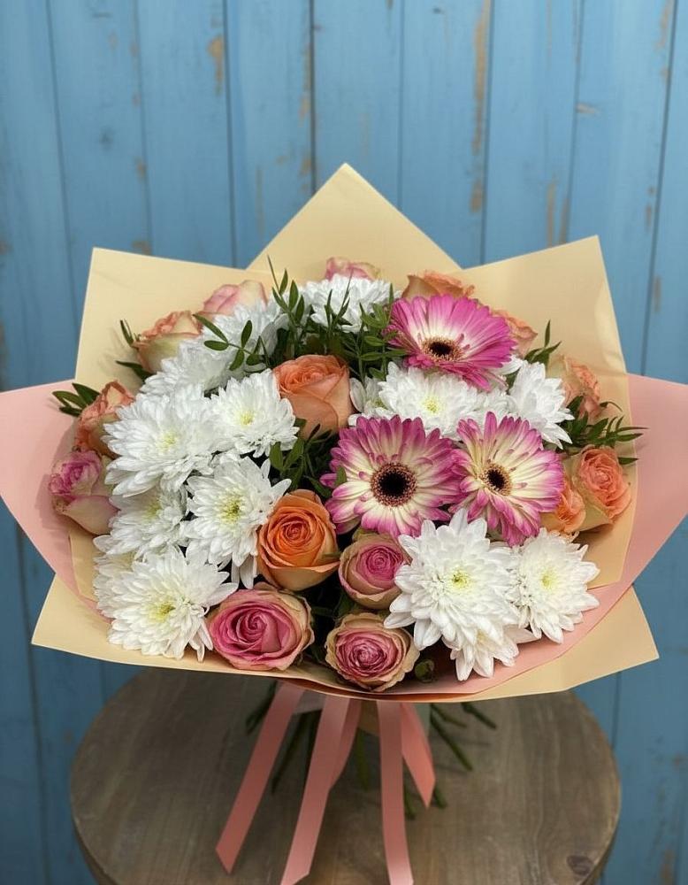 Букет цветов из: Розы, Герберы и Хризантемы в Новоникольское