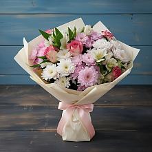 Букет цветов из:  Хризантемы, Альстромерии и Розы в Новоникольское