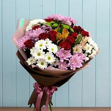 Букет цветов из:  Розы, Хризантемы и Альстромерии в Новоникольское