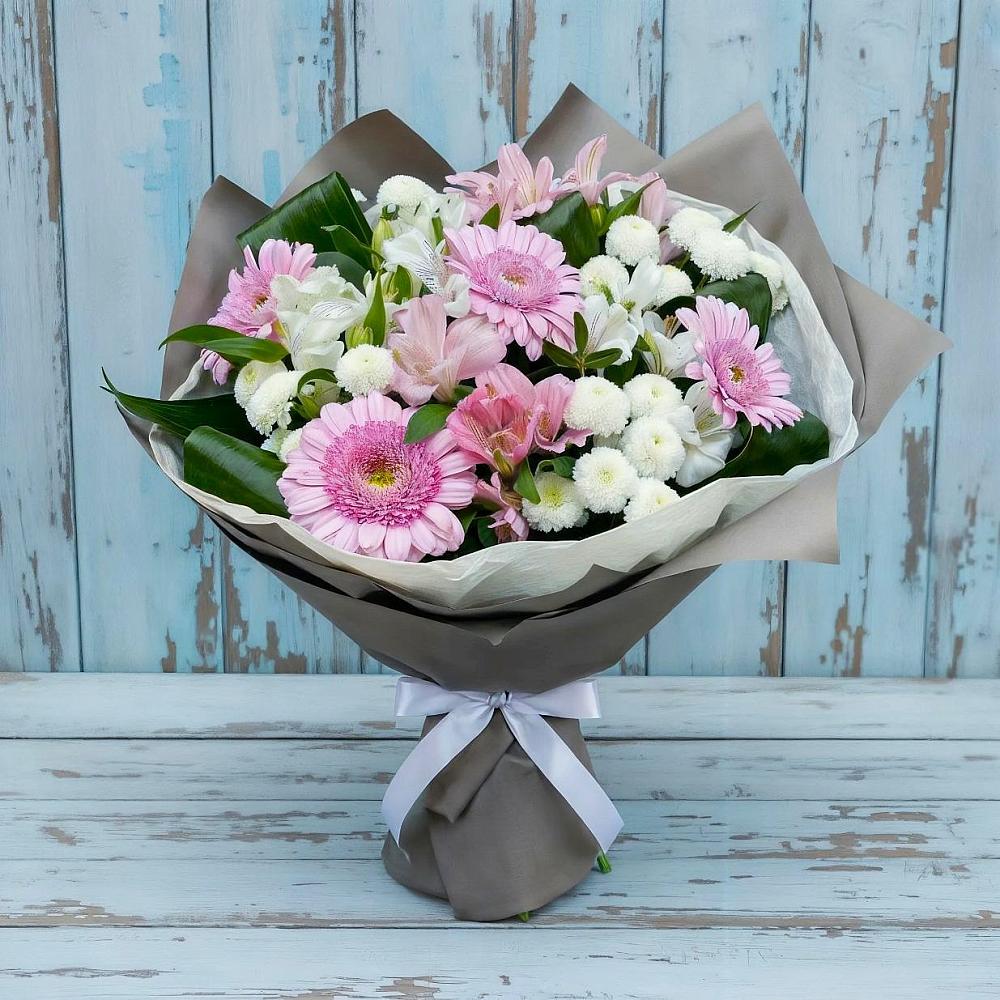 Букет цветов из: Герберы, Альстромерии и Хризантемы в Новоникольское
