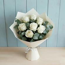 Букет Белые розы в Эвкалипте в Новоникольское
