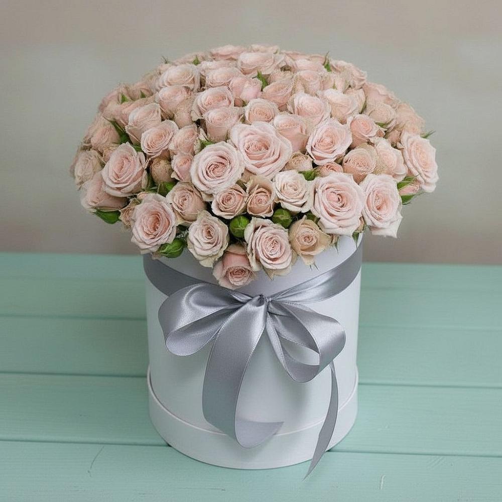 Цветочная композиция из Розы в шляпной коробке в Новоникольское